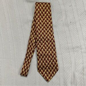 Ermenegildo Zegna 100% silk necktie, burgundy/cream/gold geometric